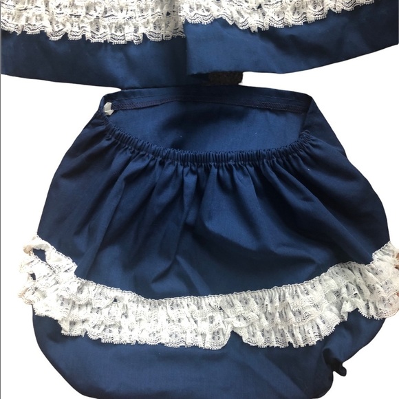 VTG Mini World 2PC Baby Girl Dress/Lace Panty Set Navy White Puppy Bow 9-12MO - Picture 5 of 7